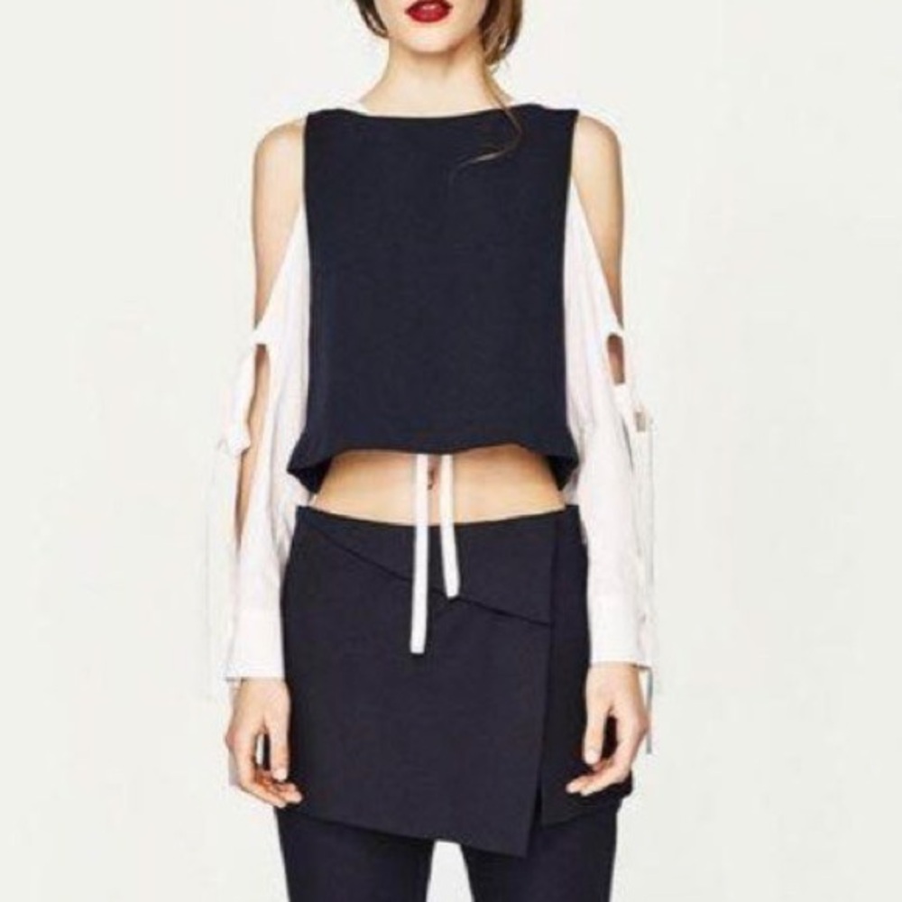 Zara Double layer cutout top Dark Blue Sz S